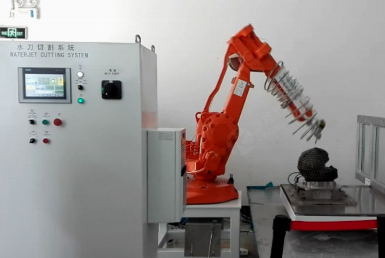 机械手臂水切割，切割异形材料案例视频